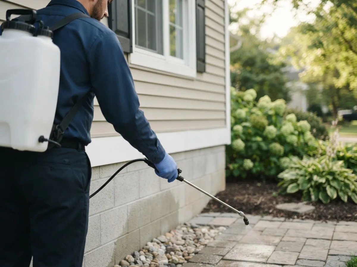 Pest control technician inspecting a home in Columbus, MS